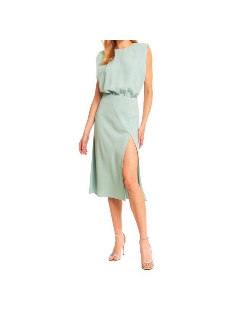 Amanda Uprichard Mint Green Sleeveless Midi Dress with Side Slit